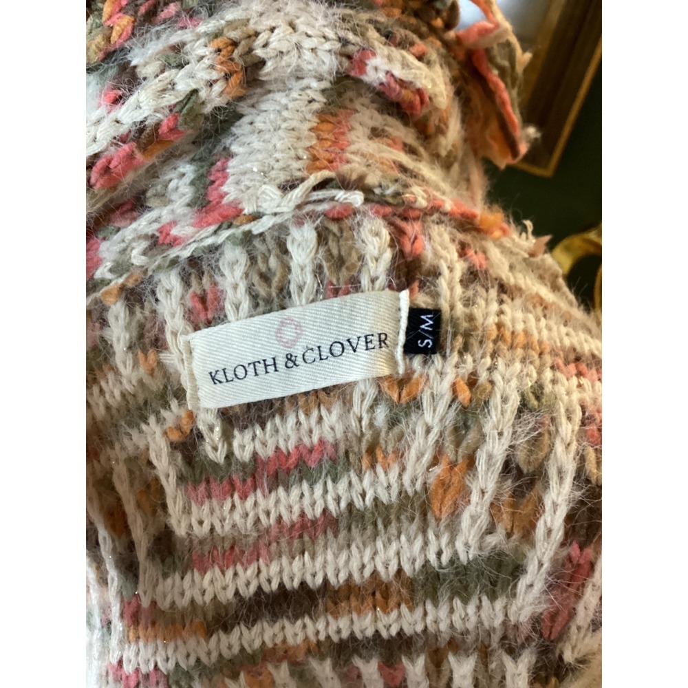 Kloth & Clover Multi Color Shaggy Fringe Longline Cardigan Sweater SM - Picture 5 of 6